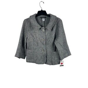 Soft Works Petites Gray Wool Blend Textured Short Blazer Women’s 10P NWT